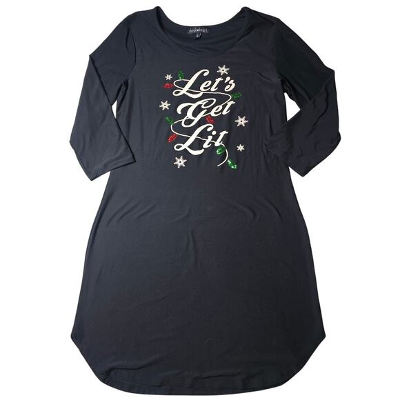 Derek Heart Super Soft Christmas Nighty T-Shirt Stretchy "Lets Get Lit"  Large - Picture 1 of 7